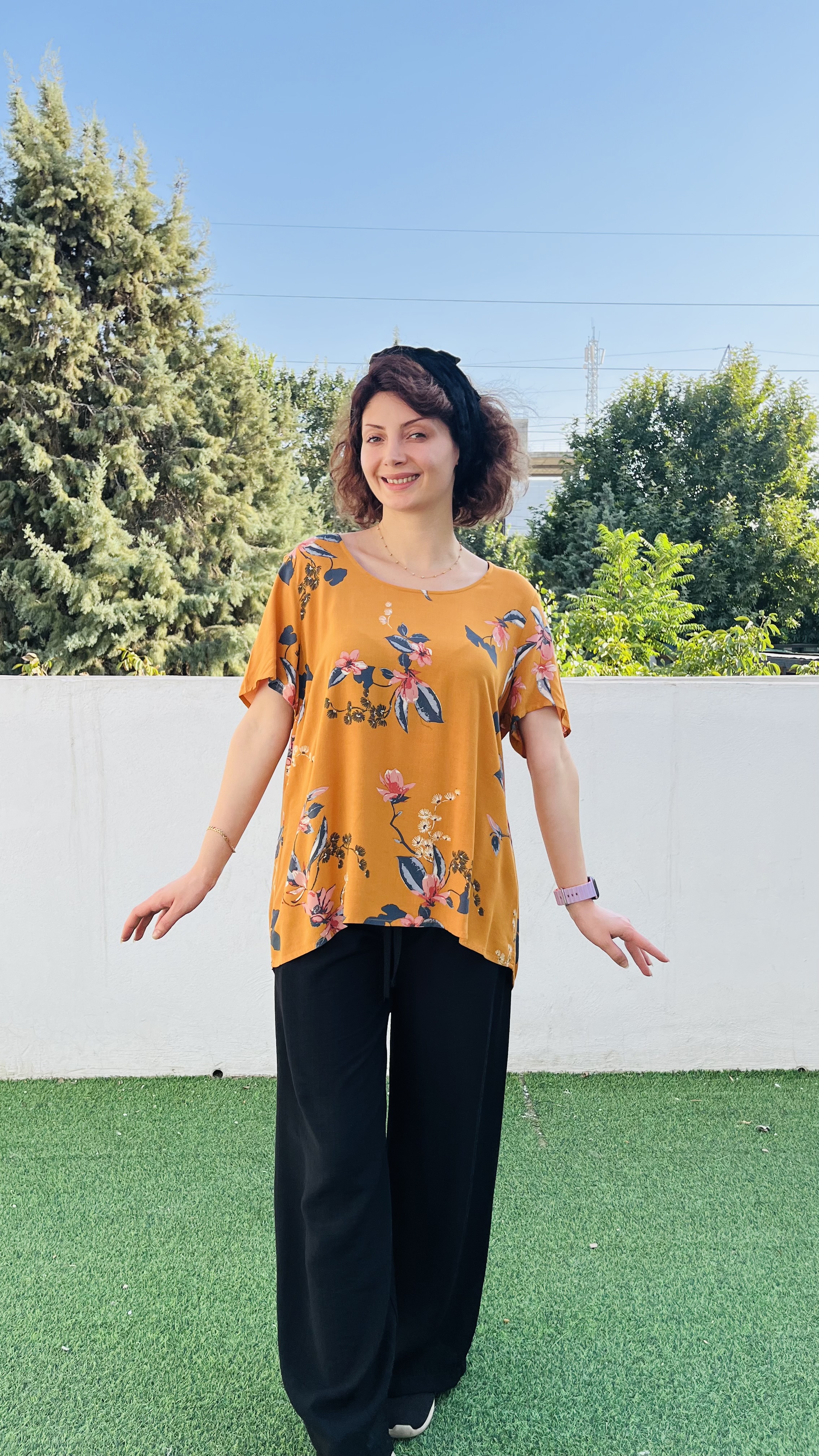 شومیز نارنجی گلدار /کد ۳۰۰۹