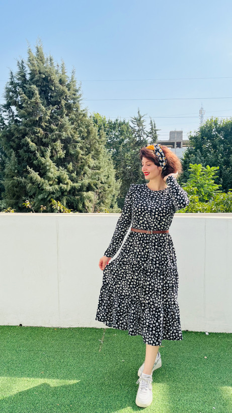 پیراهن زنانه مشکی گلدار/ کد ۱۰۲۱